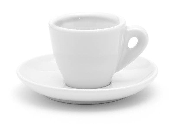 Espressotassen Set 6er, dickwandig weißes Porzellan mit Untertellern, 70ml