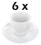6 Porzellan Tassen dickwandig mit Unterteller und 6 Edelstahl Espresso Löffel