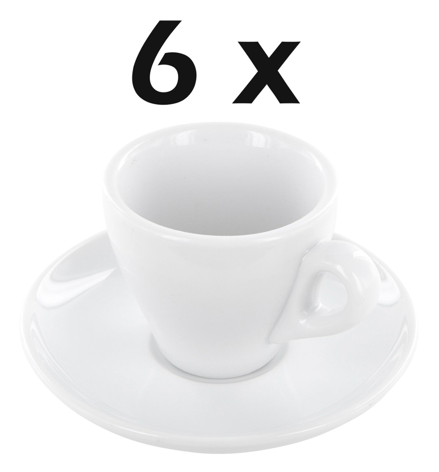 6 Porzellan Tassen dickwandig mit Unterteller und 6 Edelstahl Espresso Löffel