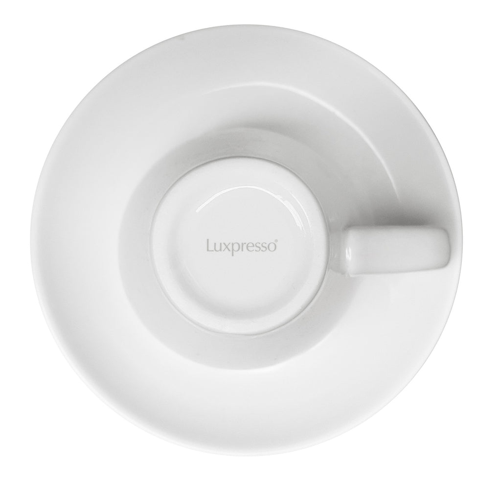 Espressotassen Set 6er, dickwandig weißes Porzellan mit Untertellern, 70ml