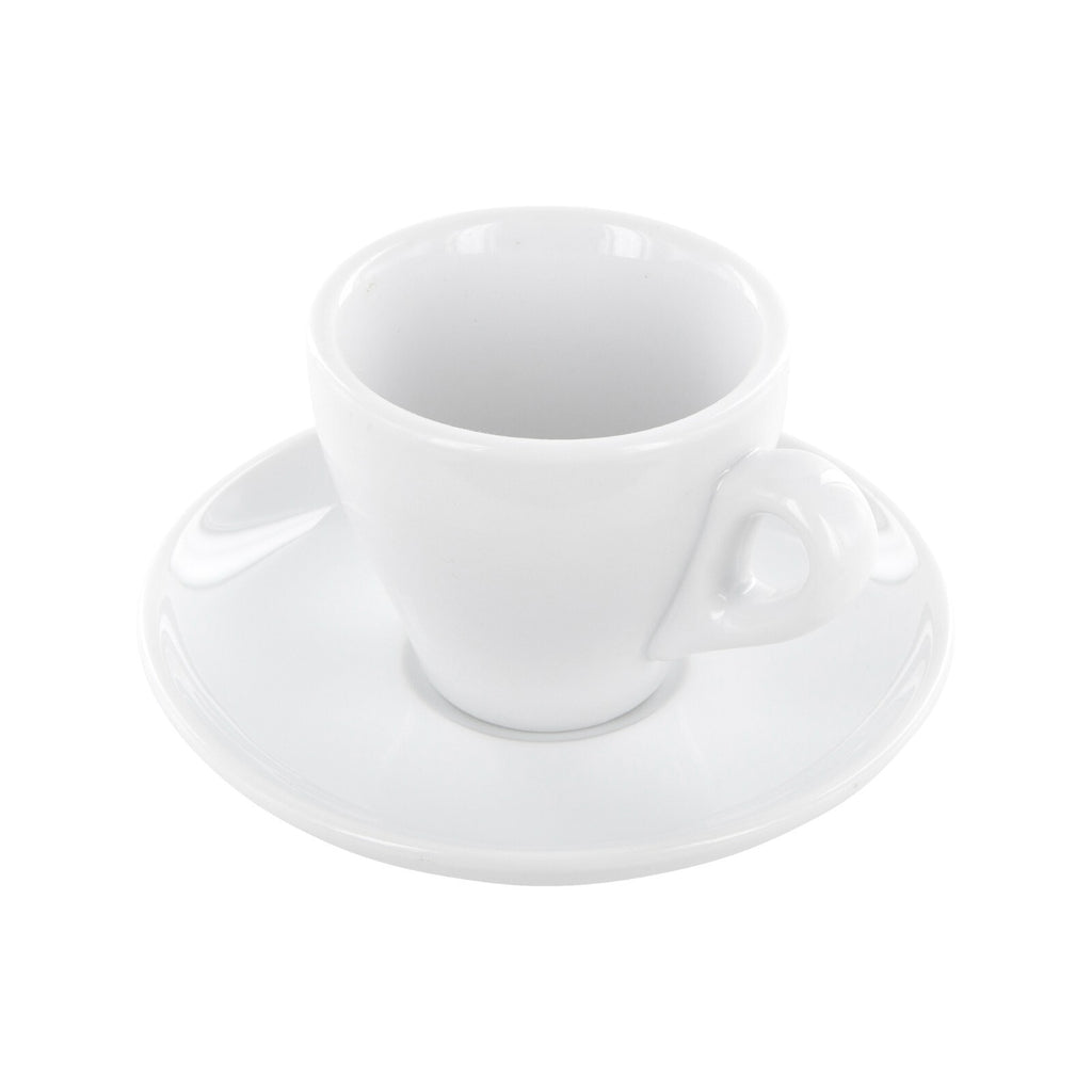 6 Porzellan Tassen dickwandig mit Unterteller und 6 Edelstahl Espresso Löffel