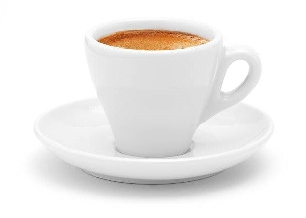 6 Porzellan Tassen dickwandig mit Unterteller und 6 Edelstahl Espresso Löffel