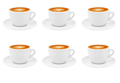6 Cappuccino Kaffeetassen mit Untertassen weiß dickwandig aus Porzellan 200ml