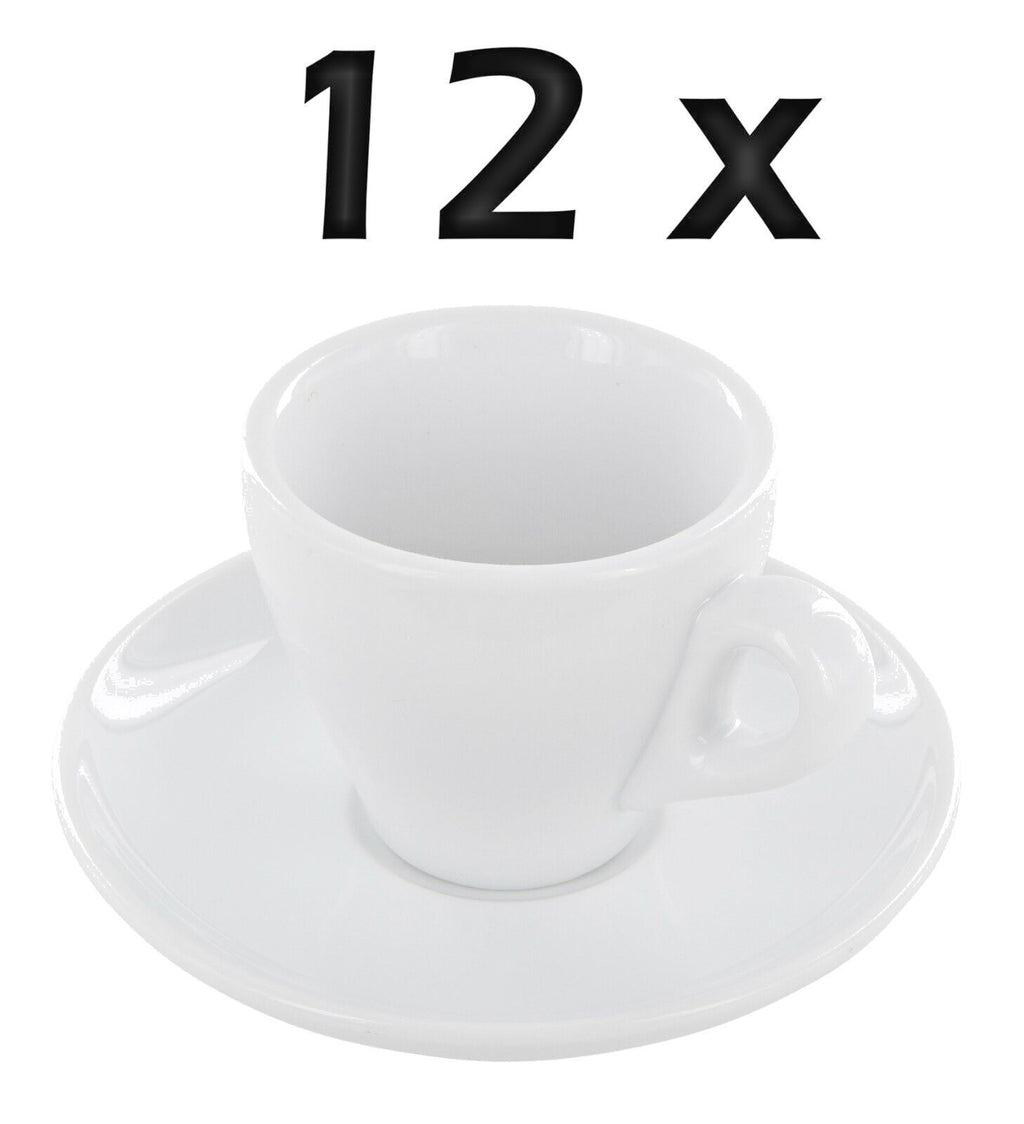 12er Set weiße dickwandige Porzellan Espressotassen mit Untertassen