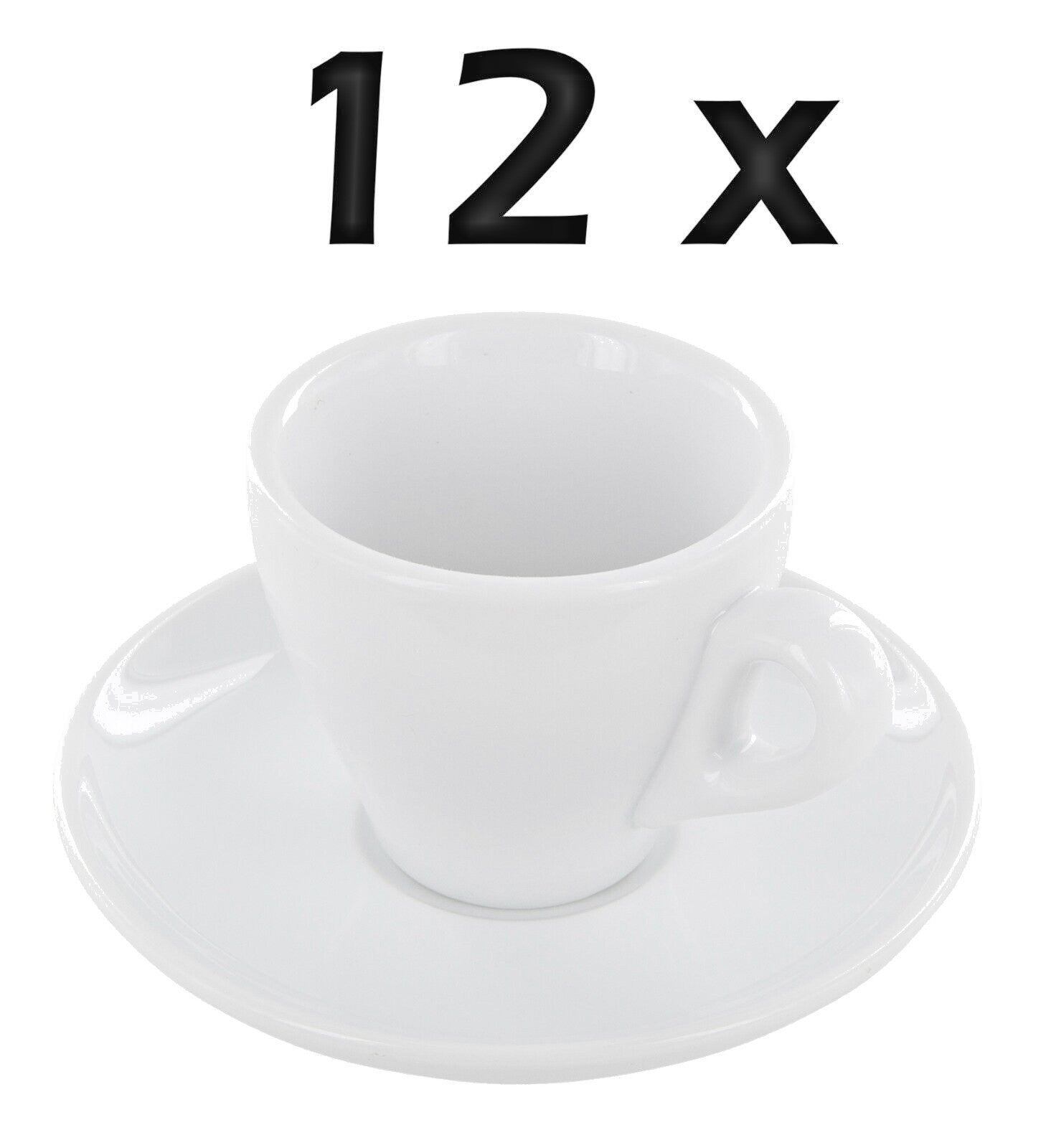 12er Set weiße dickwandige Porzellan Espressotassen mit Untertassen